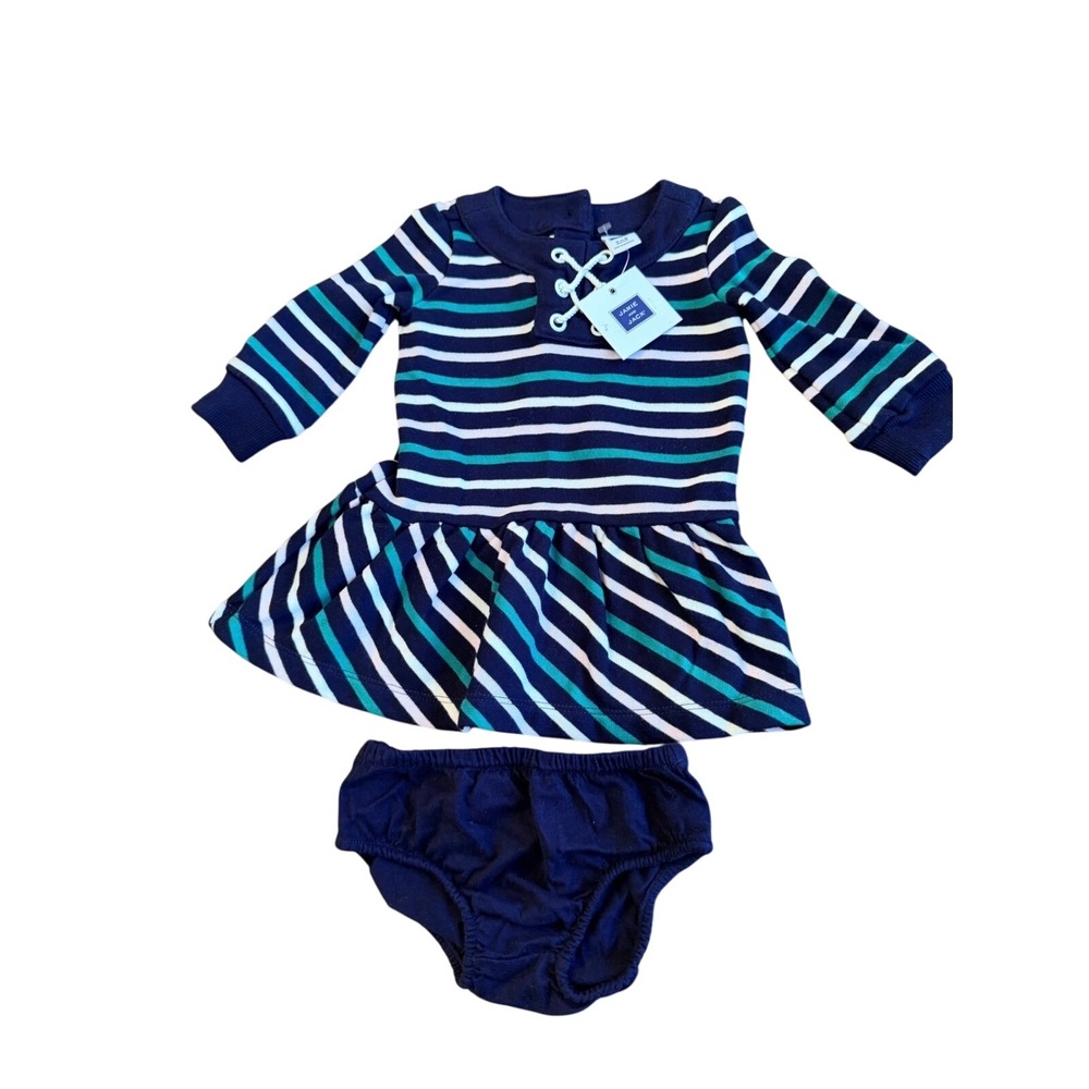 Janie and Jack Striped Long Sleeve Dress Bloomer Set Nautical 3-6 Months